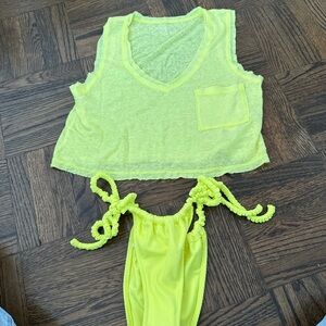 Aerie xs Neon Yellow Bikini Bottom and matching tank